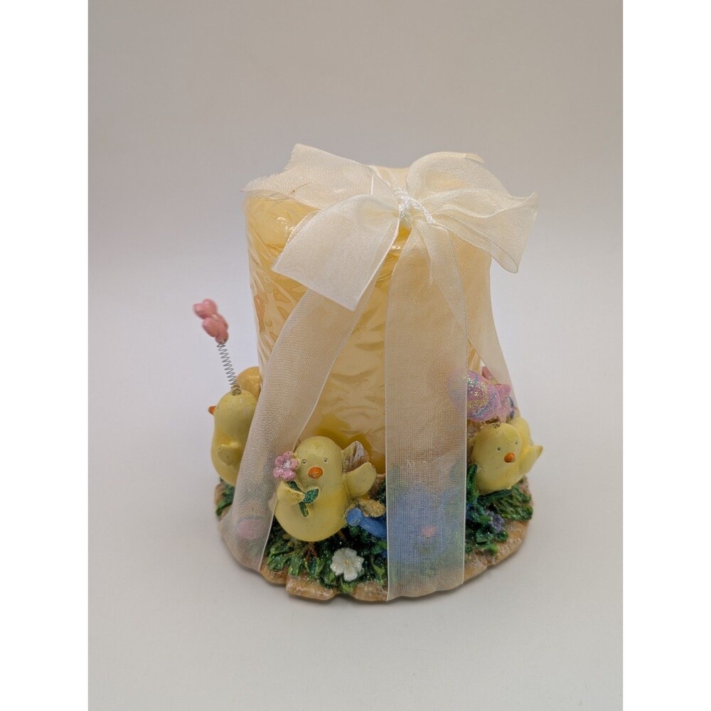 Vintage Easter Candle Holder Yellow Chicks Flowers Base Spring Decor Gift NWT